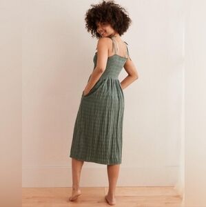 Aerie Olive Green Smocked Midi Dress‎ Tie Straps with Pockets Size Small